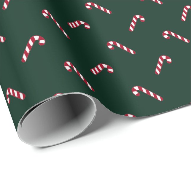 Papier Cadeau Noël vert foncé rouge mignon sucre de canne motif (Coin rond)
