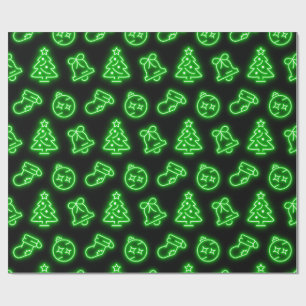 Papier Cadeau Noël vert néon sur noir