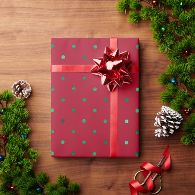 Papier Cadeau Noël Vert Satin À petits pois Rouge Élégant Noël (Cadeau de vacances)