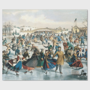 Papier Cadeau Noël victorien Central Park Currier & Ives
