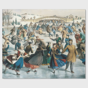 Papier Cadeau Noël victorien Central Park Currier & Ives