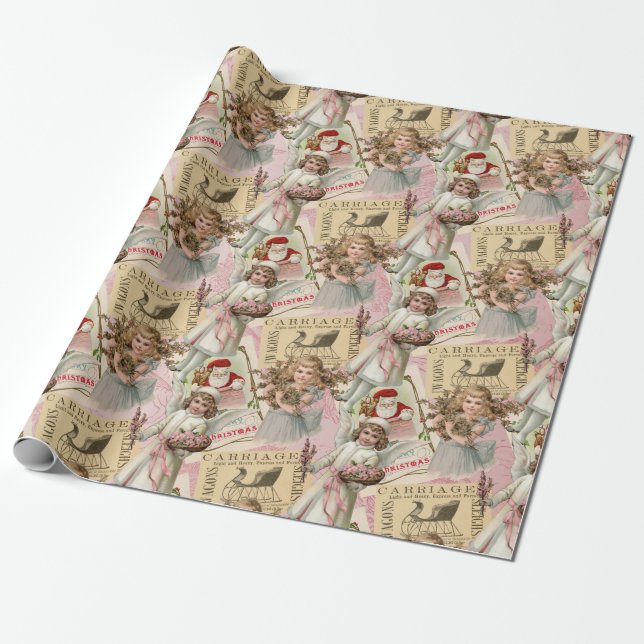 Papier Cadeau Noël victorien Pastel Pink (Déroulé)
