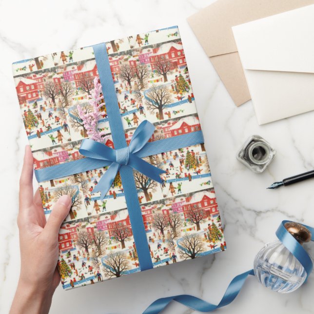 Papier Cadeau Noël Village de Noël Snow Retro vintmas (Cadeaux)