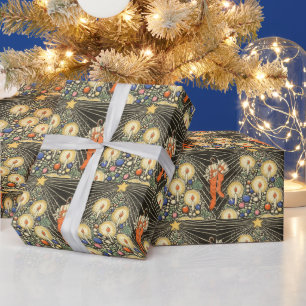 Papier Cadeau Noël vintage, arbre aux bougies et étoile