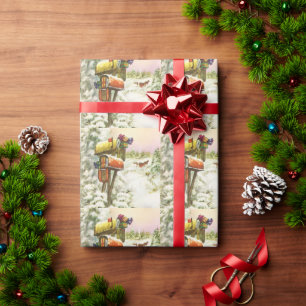 Papier Cadeau Noël vintage, boîtes aux lettres dans un paysage h