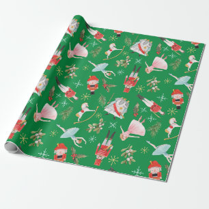 Papier Cadeau Noël Vintage Casse-Noisette Conte de Fées Vert
