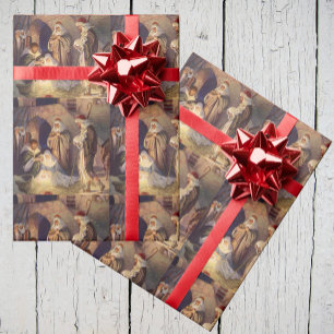Papier Cadeau Noël vintage de la Nativité, 3 bergers et Jésus
