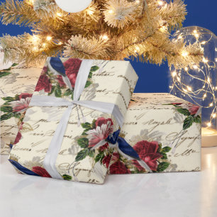 Papier Cadeau Noël vintage d'oiseaux bleus