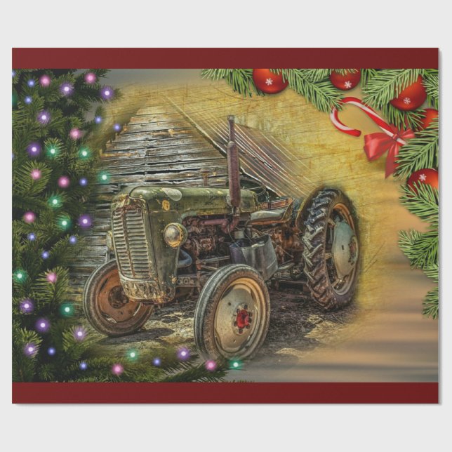 Papier Cadeau Noël vintage Green Tracteur (Plat)