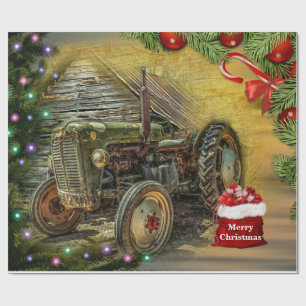 Papier Cadeau Noël Vintage Green Tracteurs