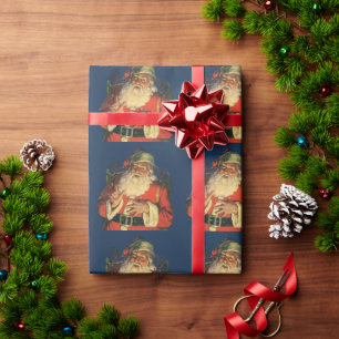 Papier Cadeau Noël vintage, joyeux Père Noël avec des jouets