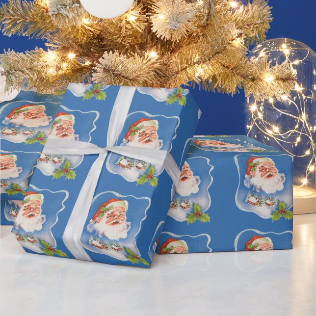 Papier Cadeau Noël vintage, joyeux Père Noël rétro (Vacances)