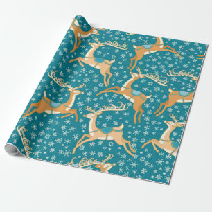 Papier Cadeau Noël vintage motif sans couture avec rennes.