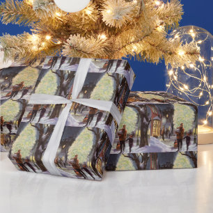 Papier Cadeau Noël vintage, père faisant des achats avec les enf