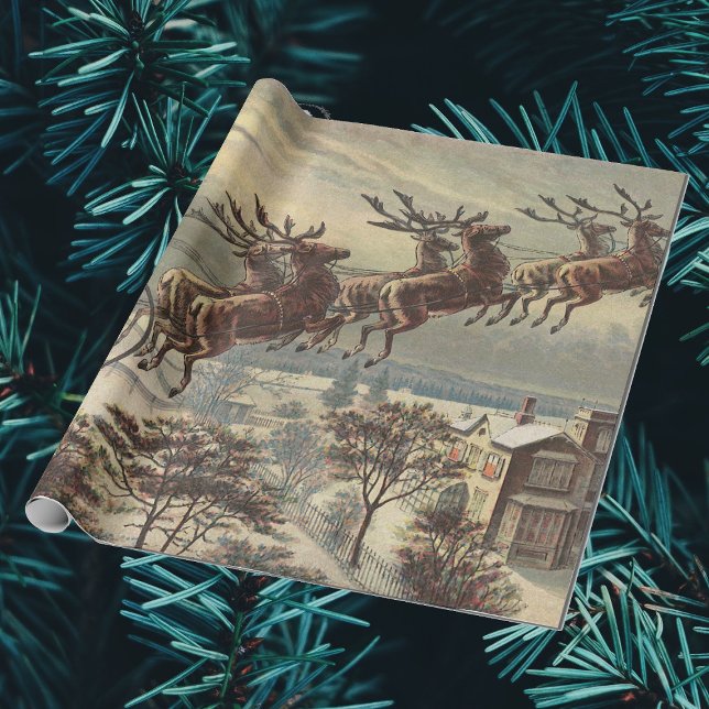 Papier Cadeau Noël vintage, Père Noël victorien à Sleigh (Créateur téléchargé)