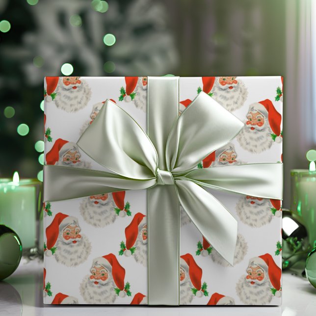 Papier Cadeau Noël vintage Retro Jolly Santa Claus (Vintage Retro Jolly Santa Claus Christmas Wrapping Paper)