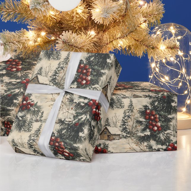 Papier Cadeau Noël Vintage Rustique Férié (Vacances)