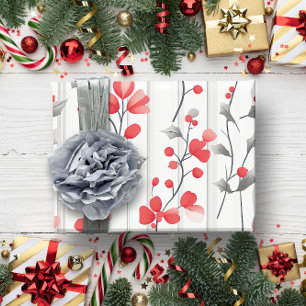 Papier Cadeau Noël vintage Rustique Rouge Floral