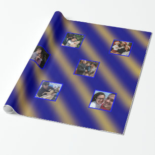 Papier Cadeau Noël Wavy Motif Gold & Blue 8 Photos