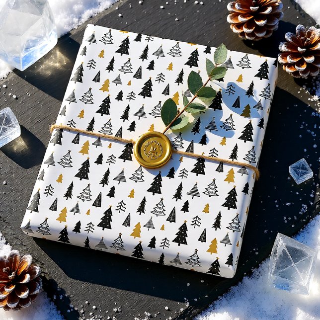 Papier Cadeau Noël Winter Wonderland (Modern Scandinavian Black Gold Christmas Tree Wrapping Paper)