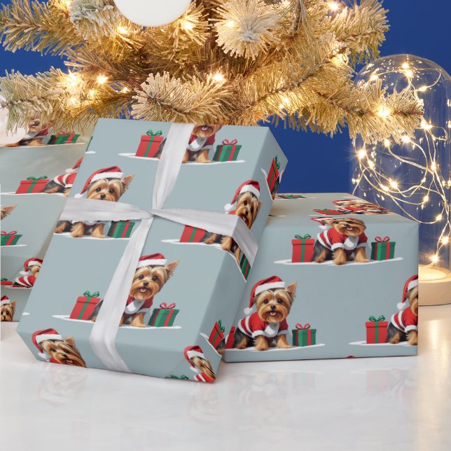 Papier Cadeau Noël Yorkshire Terrier Chien habillé Père Noël (Vacances)