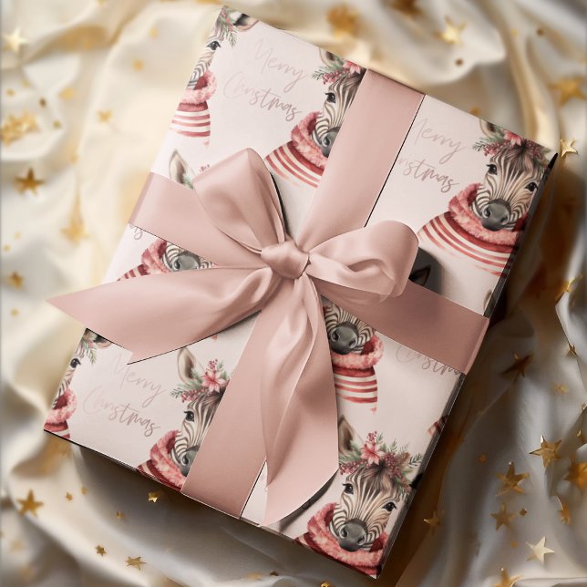 Papier Cadeau Noël Zebra | Noël rose et joyeux (Créateur téléchargé)