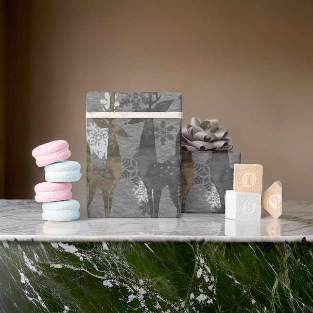 Papier Cadeau Noëls et flocons de neige gris acier (Créateur téléchargé)