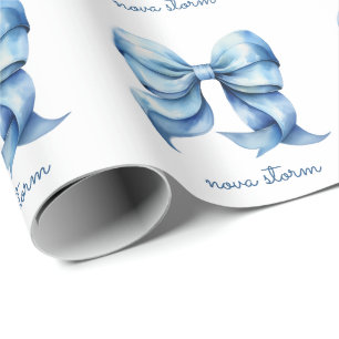 Papier Cadeau Nœud Bleu Tendance Personnalisé Avec Monogramme de