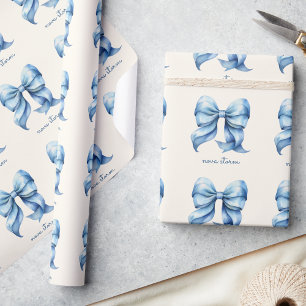 Papier Cadeau Nœud Bleu Tendance Personnalisé Avec Monogramme de