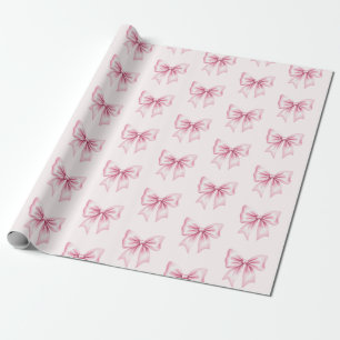 Papier Cadeau Nœud Coquette Aquarelle Rose Tendance Féminin Fémi