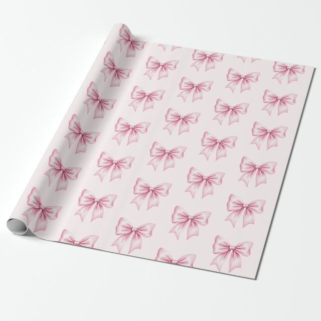 Papier Cadeau Nœud Coquette Aquarelle Rose Tendance Féminin Fémi (Déroulé)