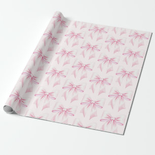 Papier Cadeau Nœud Coquette Aquarelle Rose Tendance Féminin Fémi