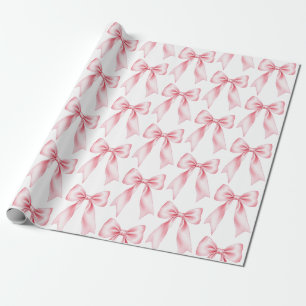 Papier Cadeau Nœud Coquette Aquarelle Rose Tendance Féminin Fémi