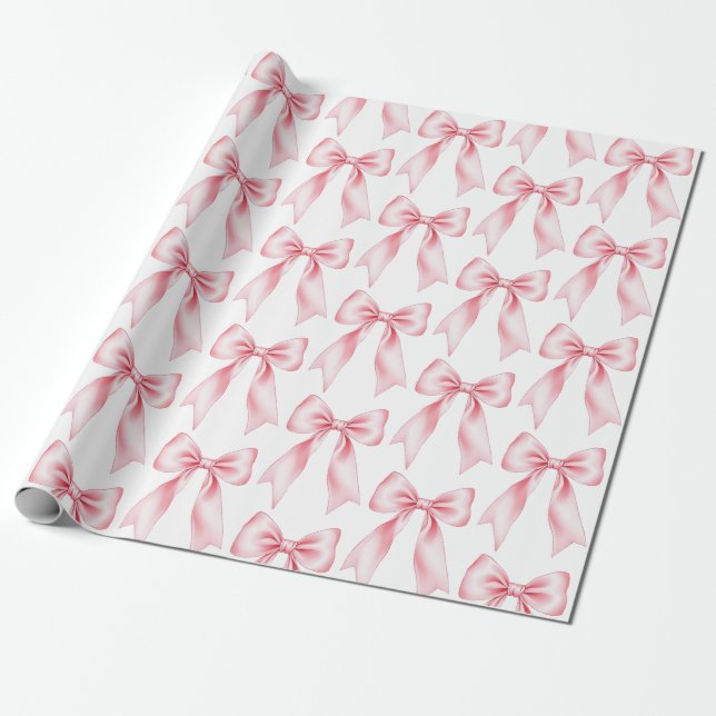 Papier Cadeau Nœud Coquette Aquarelle Rose Tendance Féminin Fémi (Déroulé)