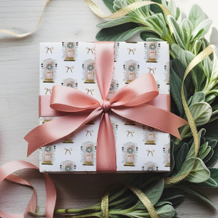 Papier Cadeau Nœud de couronne de porte avant aquarelle rose pou