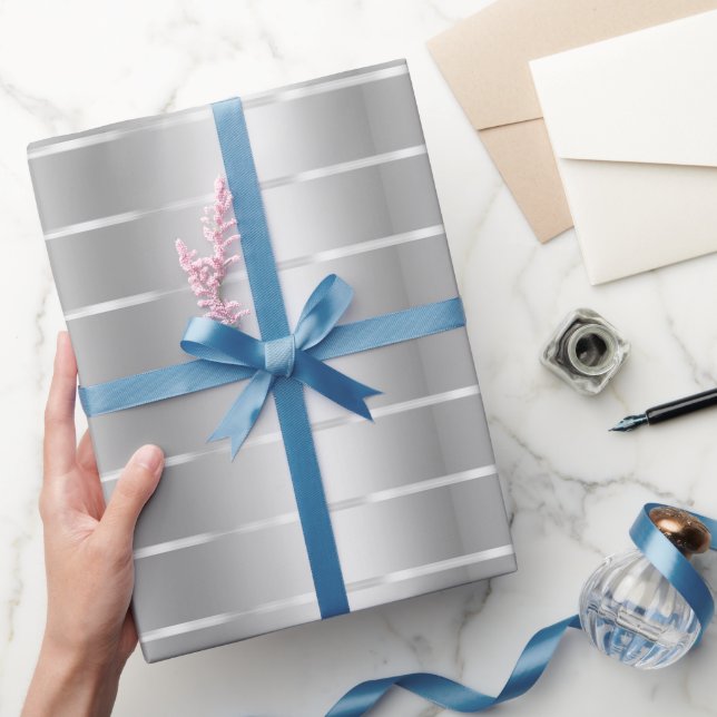 Papier Cadeau Nœud de ruban argenté chic Baby Shower (Cadeaux)