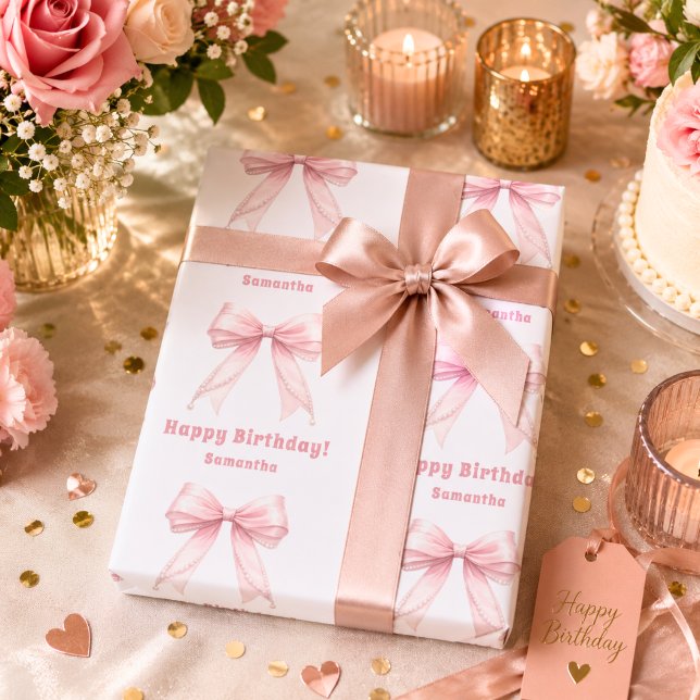 Papier Cadeau Nœud rose anniversaire fille blanche (Créateur téléchargé)