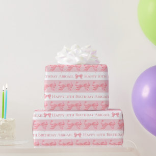 Papier Cadeau Nœud rose aquarelle motif rayure blanche personnal
