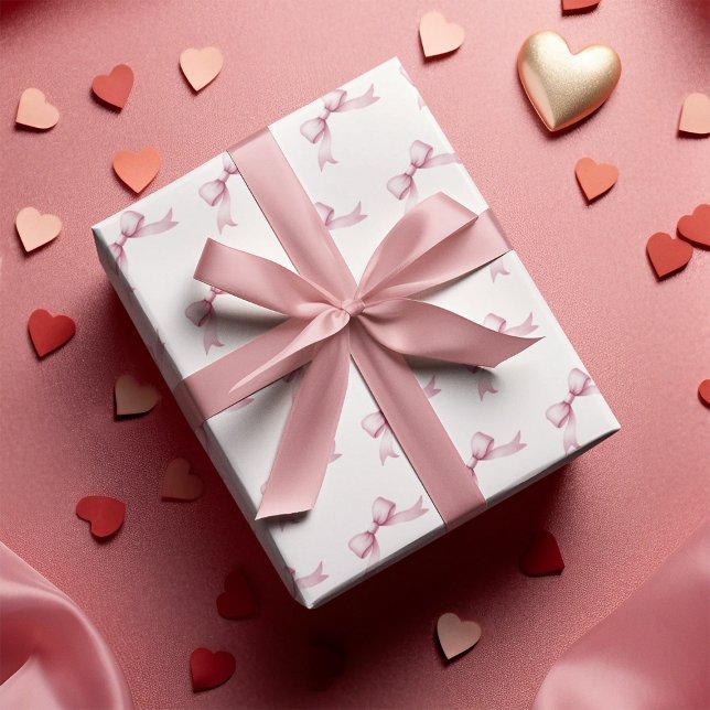 Papier Cadeau Nœud Rose Féminin  (Girly Pink Bow Wrapping Paper)