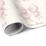 Papier Cadeau Nœud Rose Tendance Personnalisé Avec Nom Monogramm<br><div class="desc">Élevez votre don avec notre papier d'emballage personnalisé à ruban rose tendance, un mélange parfait de charme girly vintage et de style coquette moderne. Le papier d'emballage présente un magnifique ruban aquarelle dans une teinte rose douce, complété par un monogramme de nom personnalisé qui ajoute une touche d'élégance à chaque...</div>