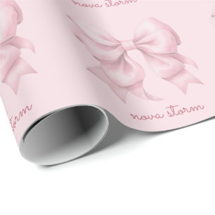 Papier Cadeau Nœud Rose Tendance Personnalisé Avec Nom Monogramm