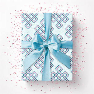 Papier Cadeau Nœud sans fin en treillis texturé en rose et aqua