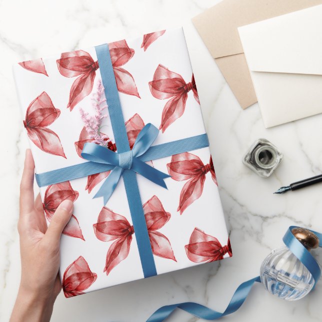Papier Cadeau Nœuds Anniversaire Chic Blanc Rouge (Cadeaux)