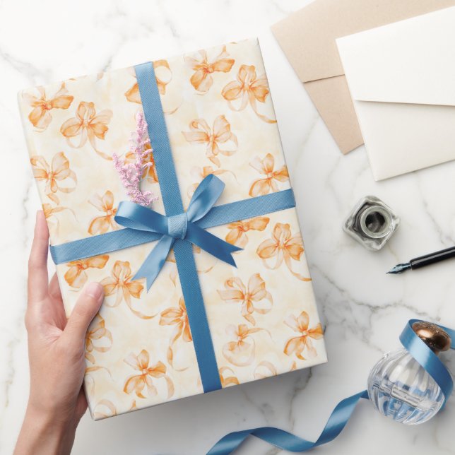 Papier Cadeau Nœuds Anniversaire Orange Pêche (Cadeaux)