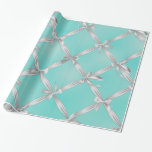 Papier Cadeau Nœuds Blancs Turquoise Bleu D'oeuf De Merle Mariag<br><div class="desc">Papier D'emballage</div>