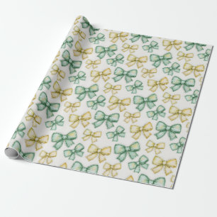 Papier Cadeau Nœuds Coquette Jaune et Vert pour Baby Shower Nouv
