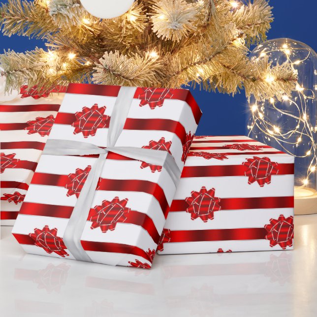Papier Cadeau Nœuds de Noël à rayures rouges et blanches pour le (Vacances)