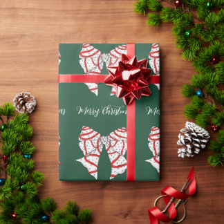 Papier Cadeau Nœuds de Noël rouges et blancs classiques sur fond