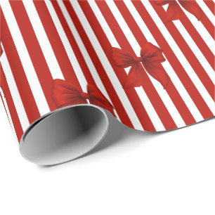 Papier Cadeau Nœuds et rayures Coquette rouge