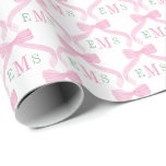Papier Cadeau Nœuds Monogramme Rose Et Vert Prépa Fille<br><div class="desc">Ce papier cadeau charmant présente un nœud aquarelle rose peint à la main avec un monogramme de 3 lettres en rose et vert pour que vous puissiez le personnaliser avec les initiales du destinataire chanceux.</div>